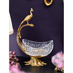 Чаша из прозрачного стекла на бронзовой подставке в виде павлина с рельефным хвостом Eden Garden варинант исполнения - 2 | Loft Concept в Краснодаре