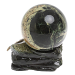 Шар с декором в виде бронзовой ящерицы на подставке из натурального камня Змеевик Natural Stone Spheres 10 см варинант исполнения - 2 | Loft Concept в Краснодаре