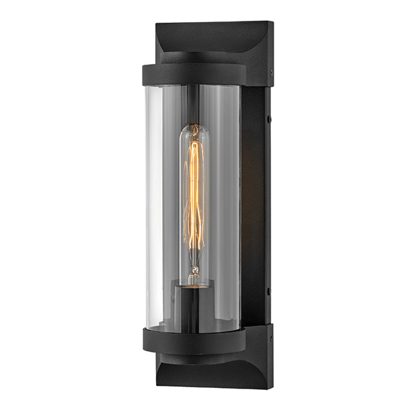 Настенный фонарь в индустриальном стиле с вытянутым цилиндрическим плафоном из прозрачного стекла и черным корпусом Hinkley Черный Прозрачное Стекло в Краснодаре | Loft Concept 