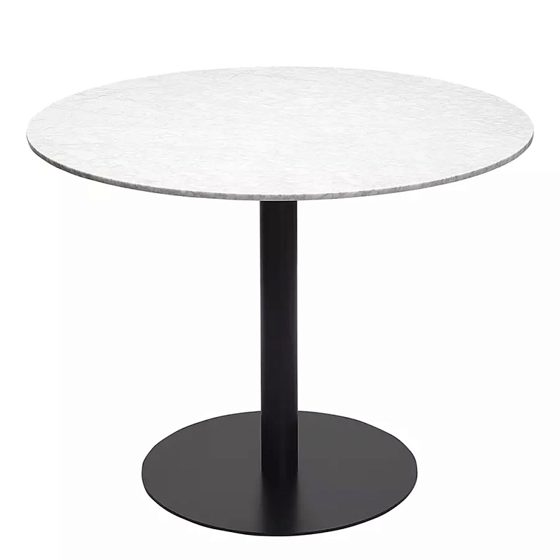 Круглый обеденный стол с белой мраморной столешницей White Tabletop on Black Base Белый Черный в Краснодаре | Loft Concept 