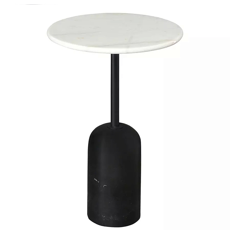 Кофейный столик с белой мраморной столешницей на черном основании Tall Coffee Black and White Table Белый Черный в Краснодаре | Loft Concept 