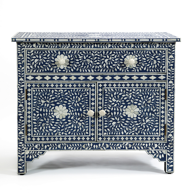 Комод инкрустация костью ORIENTAL Indian синий орнамент Синий в Краснодаре | Loft Concept 