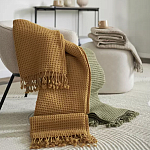 Плед из шерсти цвета охры с бахарамой Waffle Comfort варинант исполнения - 7 | Loft Concept в Краснодаре