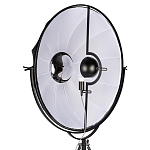 Торшер в виде прожектора с круглым тканевым абажуром на треноге черного цвета Radiance Éclat варинант исполнения - 6 | Loft Concept в Краснодаре