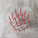 Дизайнерский журнальный стол с круглой прозрачной столешницей и основанием в виде красных металлических тросов Wires варинант исполнения - 4 | Loft Concept в Краснодаре