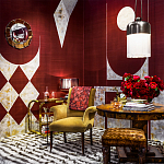 Обои ручная роспись в стиле Арт-деко Assemblage Original colourway on red silk dupion варинант исполнения - 1 | Loft Concept в Краснодаре