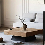 Дизайнерский журнальный стол квадратный с черным трапециевидным основанием Wokab варинант исполнения - 3 | Loft Concept в Краснодаре