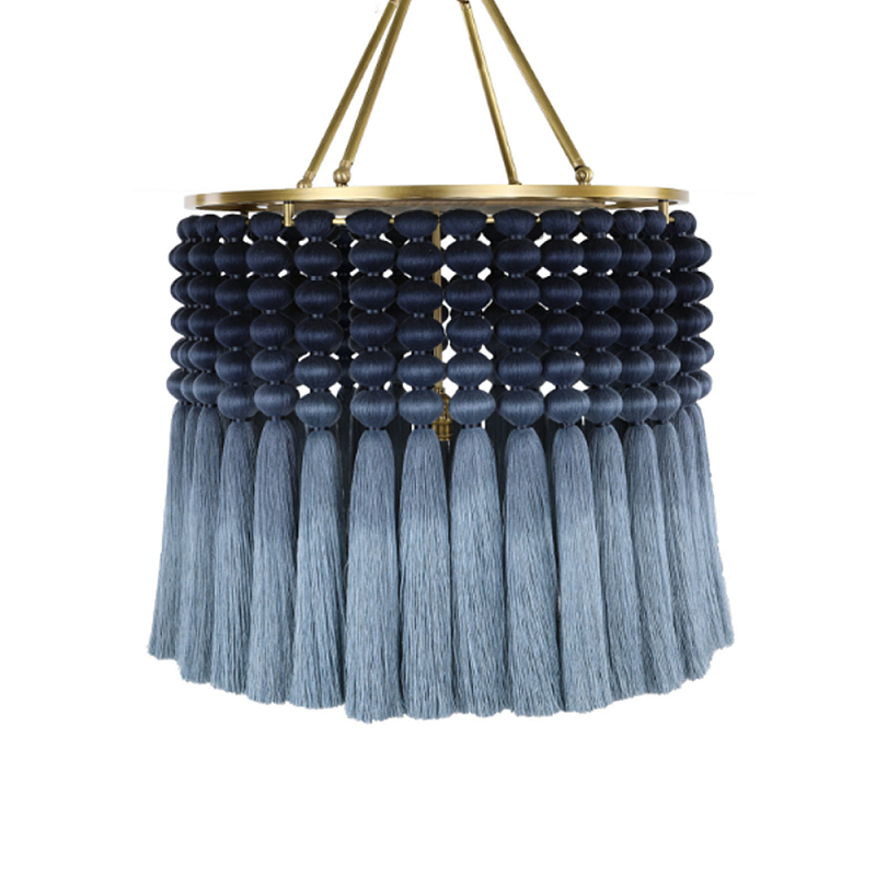 Люстра синяя плетеная с кисточками Boho Tassel Chandelier Синий Голубой Латунь в Краснодаре | Loft Concept 