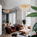 Люстра подвесная с прозрачными стеклянными подвесками в форме капель Диаметр 100 см Droplet Chandelier варинант исполнения - 11 | Loft Concept в Краснодаре