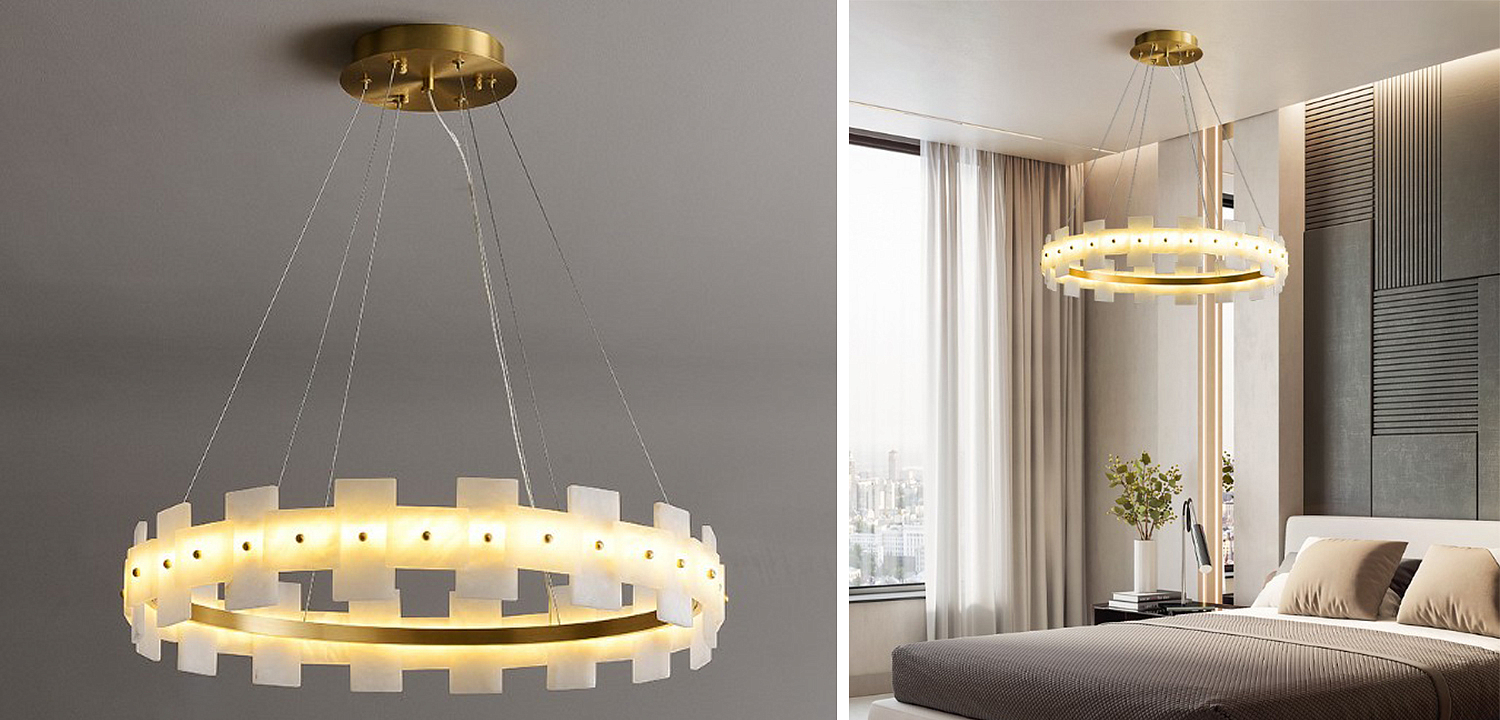 Дизайнерская светодиодная люстра с пластинами из натурального мрамора Marble Plates Chandelier Дизайнерская светодиодная люстра с пластинами из натурального мрамора Marble Plates Chandelier - Loft-Concept в Краснодаре