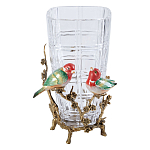 Ваза стеклянная прозрачная с бронзовым основанием в виде ветвей и фарфоровыми птичками Eden Garden варинант исполнения - 1 | Loft Concept в Краснодаре