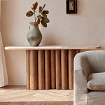 Консоль с овальной столешницей и фактурным деревянным основанием Enzo варинант исполнения - 5 | Loft Concept в Краснодаре