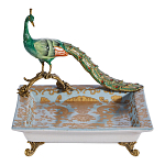 Блюдо квадратное с павлином на бронзовых ножках Eden Garden варинант исполнения - 1 | Loft Concept в Краснодаре
