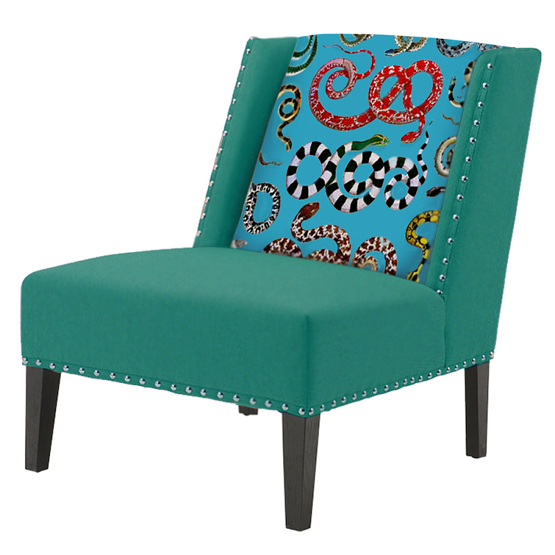 FUN Armchair Snakes Turquoise Дизайнерское кресло с цветным принтом Бирюзовый в Краснодаре | Loft Concept 