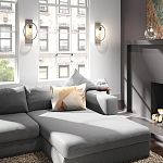 Бра цвета хром с круглой рамой и цилиндрическим прозрачным стеклянным плафоном на прямоугольном основании Feiss варинант исполнения - 3 | Loft Concept в Краснодаре