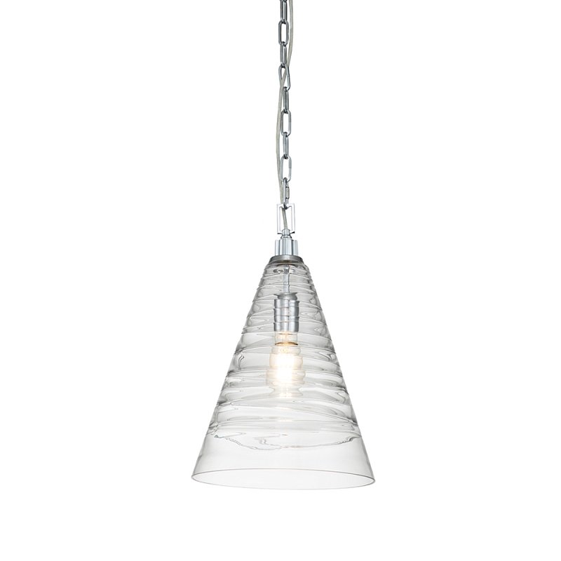 Подвесной светильник с прозрачным рельефным стеклянным плафоном в форме конуса Feiss Прозрачное Стекло Хром в Краснодаре | Loft Concept 