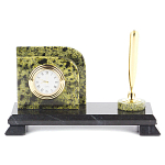 Настольный письменный набор из змеевика с визитницей с часами и ручкой Successful Leader варинант исполнения - 1 | Loft Concept в Краснодаре