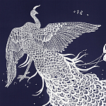 Обои ручная роспись в стиле Арт-деко Whistler Peacocks Special Colourway on Empire Blue dyed silk варинант исполнения - 1 | Loft Concept в Краснодаре