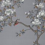 Обои ручная роспись Japanese Garden Original colourway on Gun Metal dyed silk варинант исполнения - 2 | Loft Concept в Краснодаре