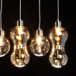 Люстра с 3-мя плафонами волнообразной формы цвета янтарь и 2-мя прозрачными шарообразными плафонами Lucid Rain  варинант исполнения - 5 | Loft Concept в Краснодаре