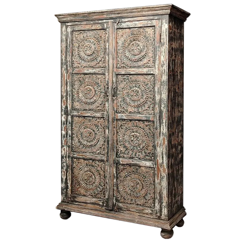 Индийский шкаф с орнаментом резьба из дерева Indian Antique Furniture Серый Индийский шкаф с орнаментом резьба из дерева Indian Antique Furniture Серый в Краснодаре | Loft Concept