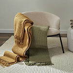 Плед из шерсти зеленого цвета с бахромой Waffle Comfort варинант исполнения - 5 | Loft Concept в Краснодаре