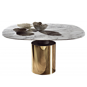 Обеденный стол на круглом золотом основании Creso