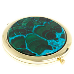 Зеркало карманное складное круглое из натурального камня Малахит с Хризоколлой в подарочной упаковке Gold Stone Mirrors варинант исполнения - 1 | Loft Concept в Краснодаре