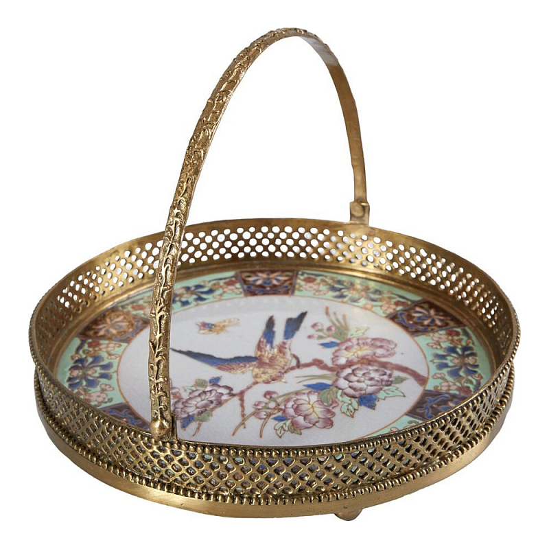 Блюдо фарфоровое с бронзовой ручкой Paradise Dish with Handle Бронза Мульти в Краснодаре | Loft Concept 