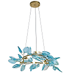 Люстра светодиодная золотистом каркасе с синими стеклянными листьями Blue Light Wreath варинант исполнения - 1 | Loft Concept в Краснодаре