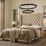 Кровать двуспальная бежевая с основанием из массива дерева с мягким изголовьем Flax Beds варинант исполнения - 3 | Loft Concept в Краснодаре