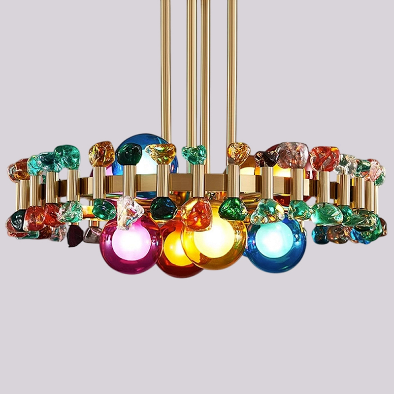 Люстра круглая золотистая с цветными плафонами Colorful Ball Candy Crystal Золотой Мульти Люстра круглая золотистая с цветными плафонами Colorful Ball Candy Crystal Золотой Мульти в Краснодаре | Loft Concept