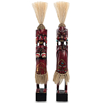 Комплект из 2-х деревянных статуэток Asmat Straw Headdress Statuettes Red Tattoo варинант исполнения - 5 | Loft Concept в Краснодаре