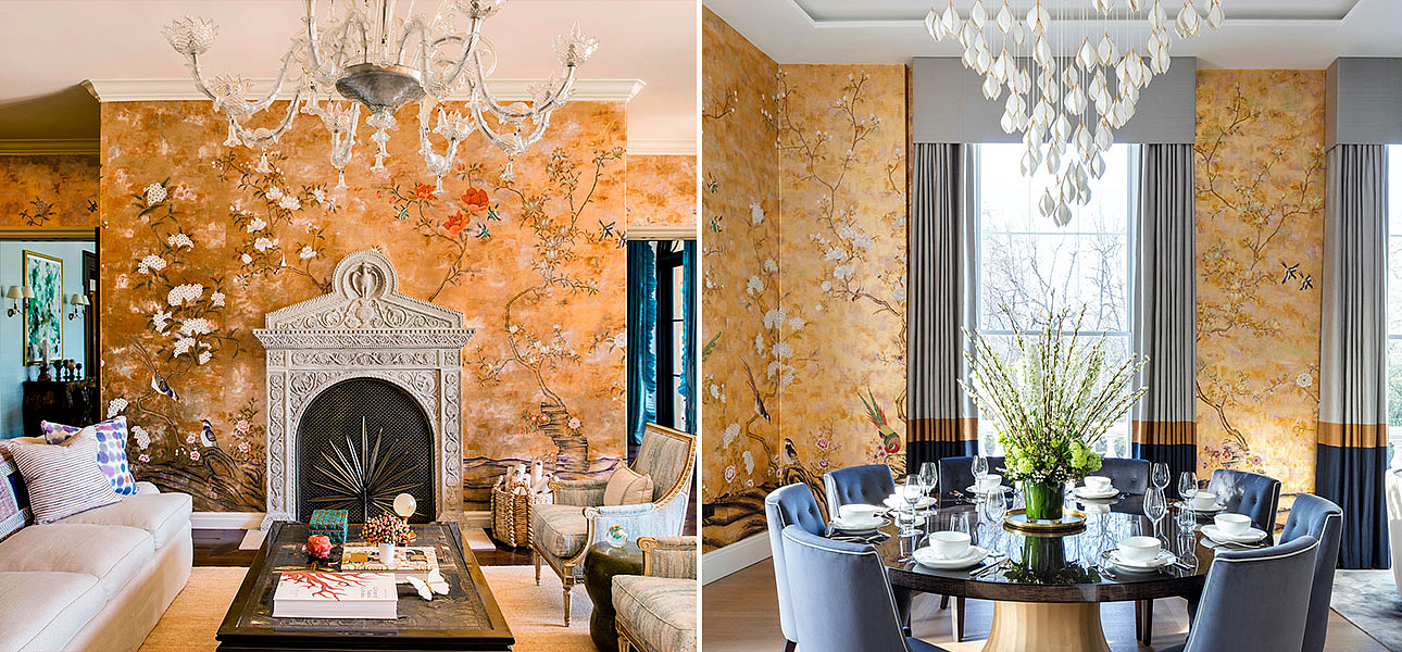 Обои шинуазри Japanese Garden Original colourway on Deep Rich Gold gilded paper with bronze pearlescent antiquing Обои шинуазри Japanese Garden Original colourway on Deep Rich Gold gilded paper with bronze pearlescent antiquing - Loft-Concept в Краснодаре