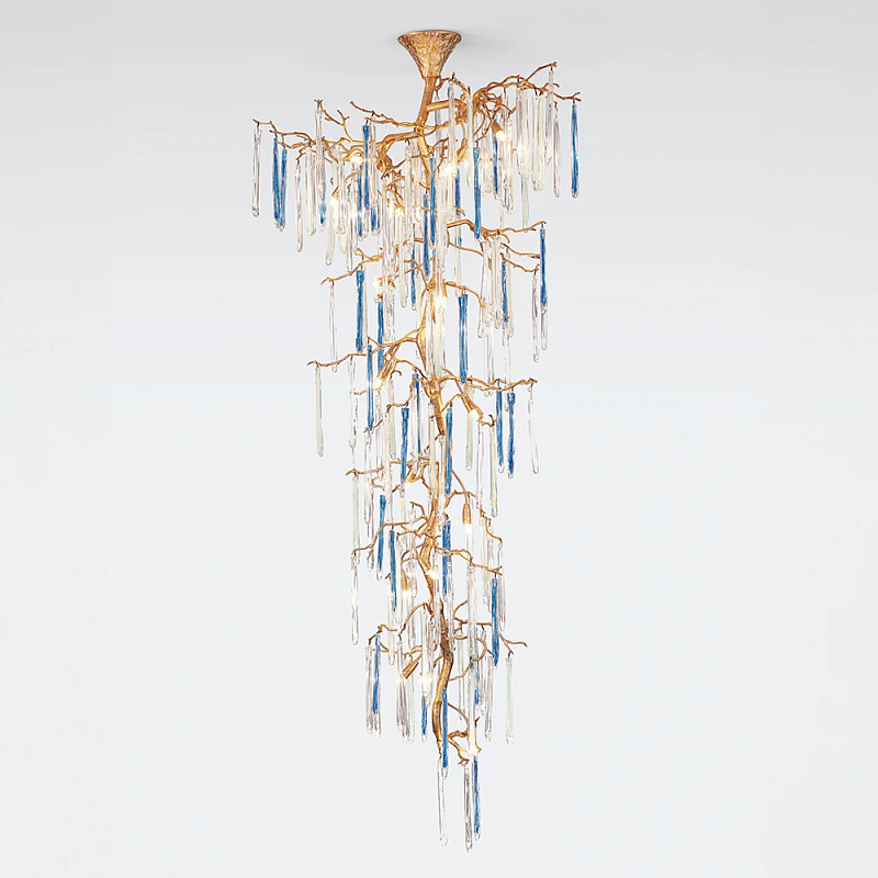 Люстра каскадная с прозрачными и голубыми подвесками в форме капель Droplet Chandelier Золотой Прозрачный Голубой Люстра каскадная с прозрачными и голубыми подвесками в форме капель Droplet Chandelier Золотой Прозрачный Голубой в Краснодаре | Loft Concept