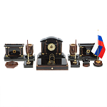 Настольный письменный набор с часами из природного камня обсидиана Peace Contract варинант исполнения - 1 | Loft Concept в Краснодаре