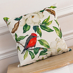 Декоративная подушка бежевая с изображением птиц и цветов Blooming Birds варинант исполнения - 2 | Loft Concept в Краснодаре