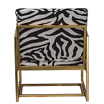 Кресло с металлическим золотистым каркасом и мягкой обивкой с чёрно-белым принтом зебры Wild animals варинант исполнения - 3 | Loft Concept в Краснодаре