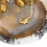 Икорница со стопками с декором "Рыбак с санями" с гравировкой на подставке из натуральных камней Агат Мрамор Decorative Cavair Dishes варинант исполнения - 10 | Loft Concept в Краснодаре