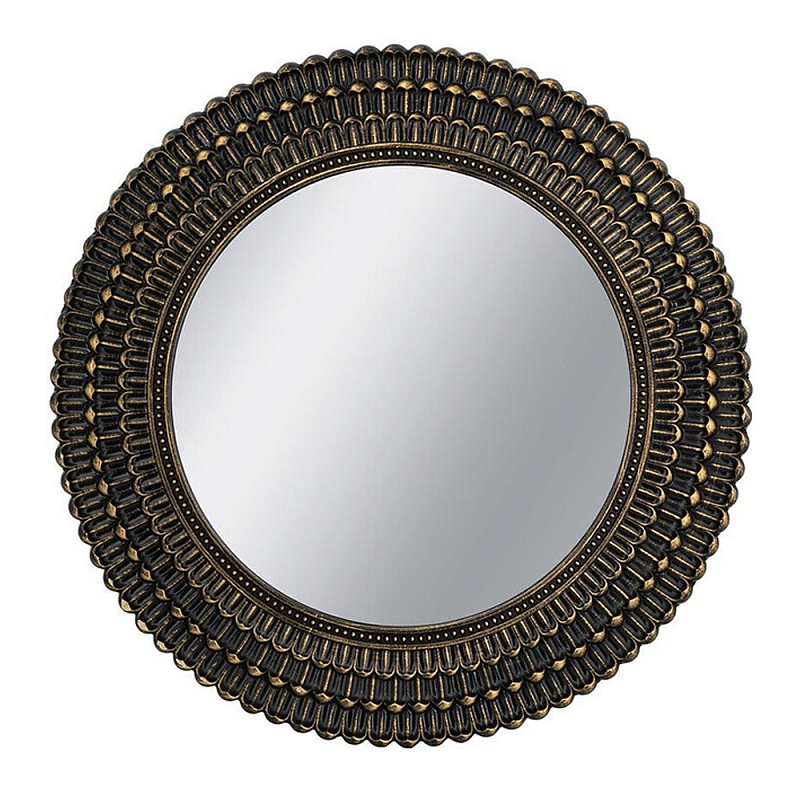 Зеркало круглое с текстурированным дизайном рамы Helios Винтажное Темное Золото  Черный в Краснодаре | Loft Concept 