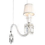 Подвесной светильник с белым текстильным абажуром и изогнутым хрустальным основанием с подвесками Lustre Reverie варинант исполнения - 4 | Loft Concept в Краснодаре