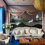 Обои ручная роспись Tsuro Cranes Original colourway on Tarnished Silver gilded paper варинант исполнения - 1 | Loft Concept в Краснодаре