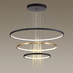 Люстра подвесная с 3-мя круглыми подвесами в черном и золотистом цвете и вертикальными подвесками Ring Horizontal варинант исполнения - 4 | Loft Concept в Краснодаре