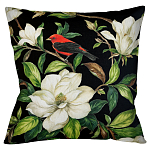 Декоративная подушка чёрная с изображением птицы в саду Blooming Red Birds варинант исполнения - 1 | Loft Concept в Краснодаре