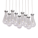 Люстра с 9-ю прозрачными плафонами из стекла в форме капли на прямоугольном потолочном основании цвета хром Lucid Rain  варинант исполнения - 1 | Loft Concept в Краснодаре