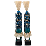 Комплект из 2-х деревянных статуэток Asmat Straw Headdress Statuettes Blue варинант исполнения - 5 | Loft Concept в Краснодаре