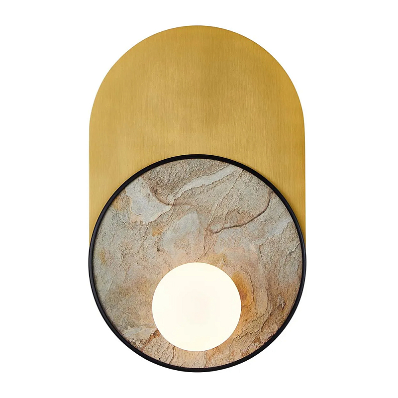 Бра с каменным диском в металлической раме Sandstone Painting Белый Латунь в Краснодаре | Loft Concept 