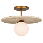 Потолочный светильник из травертина с плафоном из белого матового стекла Marble Glow варинант исполнения - 2 | Loft Concept в Краснодаре