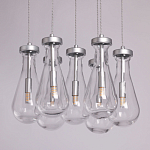 Люстра с 7-ю прозрачными плафонами из стекла в форме капли на круглом потолочном основании цвета хром Lucid Rain  варинант исполнения - 4 | Loft Concept в Краснодаре