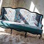 Трехместный диван из натурального бука бирюзовый с изображением птиц и цветов Turquoise Chinoiserie Garden Sofa варинант исполнения - 11 | Loft Concept в Краснодаре